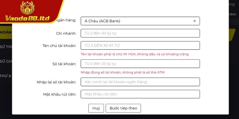 Chi tiết các phương thức rút tiền VanDo88